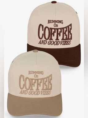 Running On Coffee Embroidered Trucker Hat - Beige or Brown